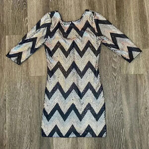 Womens As U Wish Sequin Gold and Black Dress - L